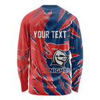 Personalized Newcastle Knights Long Sleeve Shirt Dynamic Lightning Mascot Rugby Australia