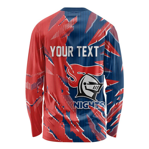 Personalized Newcastle Knights Long Sleeve Shirt Dynamic Lightning Mascot Rugby Australia
