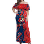Personalized Newcastle Knights Off Shoulder Maxi Dress Dynamic Lightning Mascot Rugby Australia