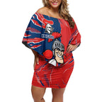 Personalized Newcastle Knights Off Shoulder Short Dress Dynamic Lightning Mascot Rugby Australia