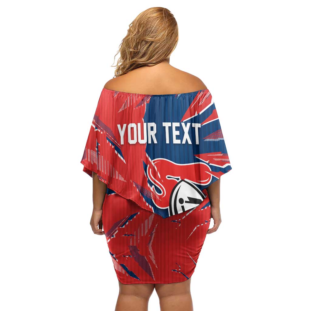 Personalized Newcastle Knights Off Shoulder Short Dress Dynamic Lightning Mascot Rugby Australia