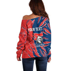 Personalized Newcastle Knights Off Shoulder Sweater Dynamic Lightning Mascot Rugby Australia