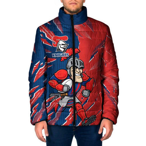 Personalized Newcastle Knights Padded Jacket Dynamic Lightning Mascot Rugby Australia