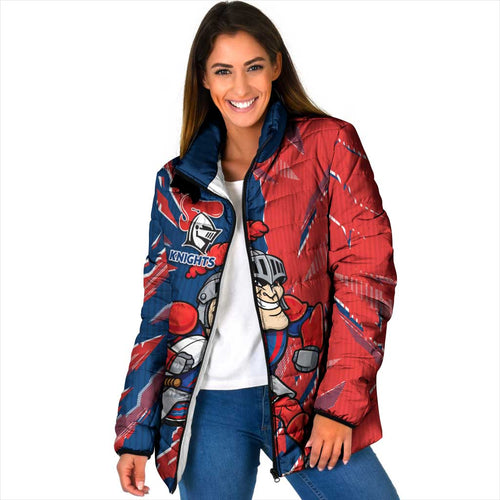 Personalized Newcastle Knights Padded Jacket Dynamic Lightning Mascot Rugby Australia