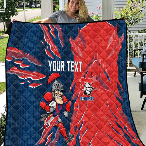 Personalized Newcastle Knights Quilt Dynamic Lightning Mascot Rugby Australia
