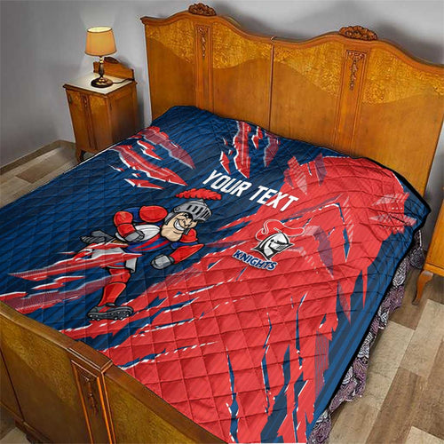 Personalized Newcastle Knights Quilt Dynamic Lightning Mascot Rugby Australia