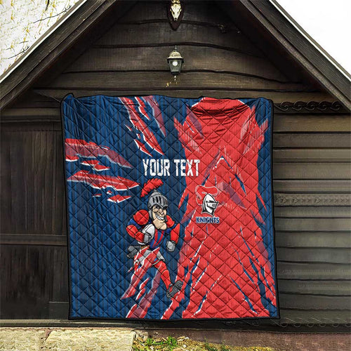 Personalized Newcastle Knights Quilt Dynamic Lightning Mascot Rugby Australia