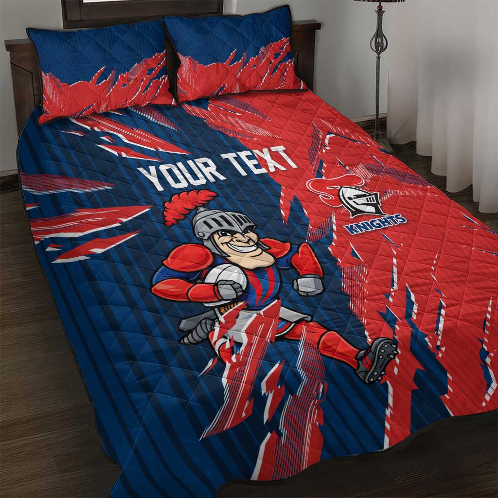 Personalized Newcastle Knights Quilt Bed Set Dynamic Lightning Mascot Rugby Australia