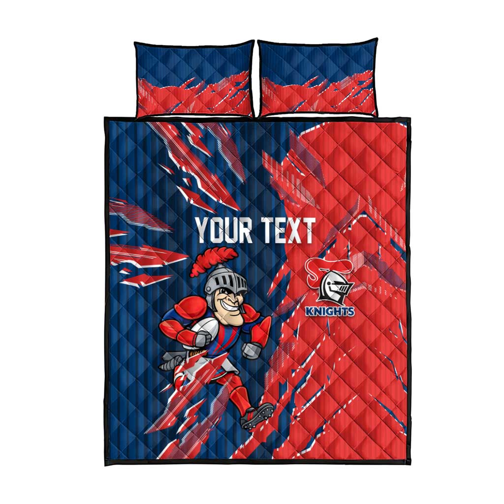 Personalized Newcastle Knights Quilt Bed Set Dynamic Lightning Mascot Rugby Australia