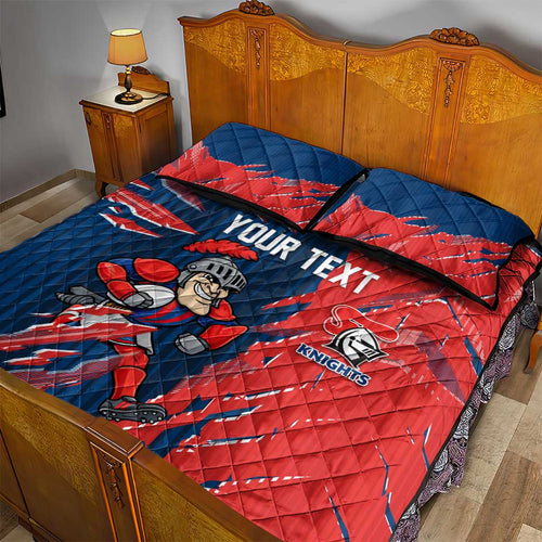 Personalized Newcastle Knights Quilt Bed Set Dynamic Lightning Mascot Rugby Australia