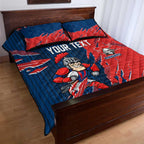 Personalized Newcastle Knights Quilt Bed Set Dynamic Lightning Mascot Rugby Australia