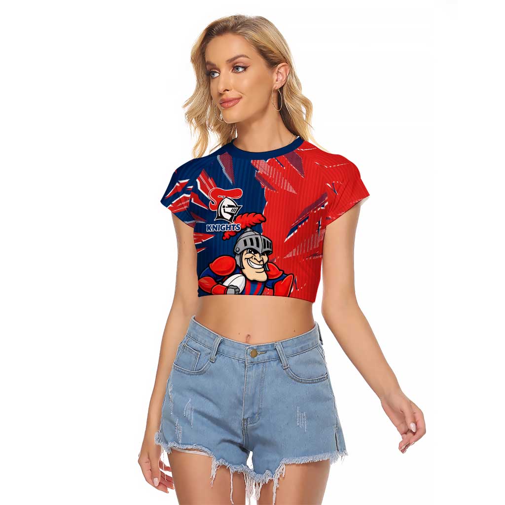 Personalized Newcastle Knights Raglan Cropped T Shirt Dynamic Lightning Mascot Rugby Australia