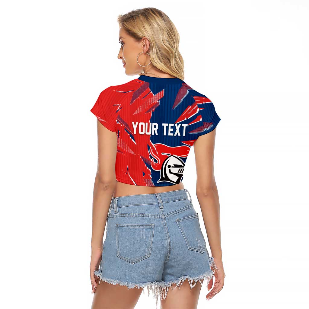 Personalized Newcastle Knights Raglan Cropped T Shirt Dynamic Lightning Mascot Rugby Australia