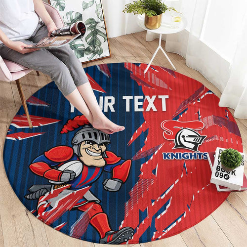 Personalized Newcastle Knights Round Carpet Dynamic Lightning Mascot Rugby Australia