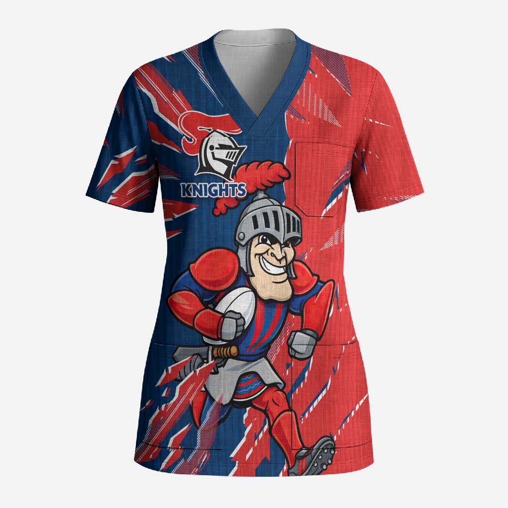 Personalized Newcastle Knights Scrub Top Dynamic Lightning Mascot Rugby Australia