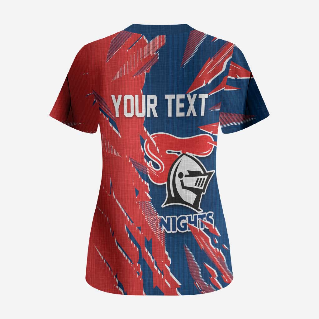 Personalized Newcastle Knights Scrub Top Dynamic Lightning Mascot Rugby Australia