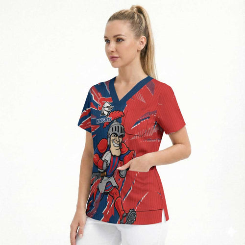 Personalized Newcastle Knights Scrub Top Dynamic Lightning Mascot Rugby Australia