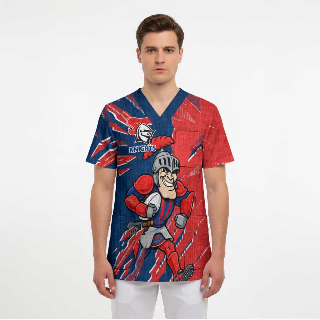 Personalized Newcastle Knights Scrub Top Dynamic Lightning Mascot Rugby Australia