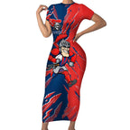 Personalized Newcastle Knights Short Sleeve Bodycon Dress Dynamic Lightning Mascot Rugby Australia