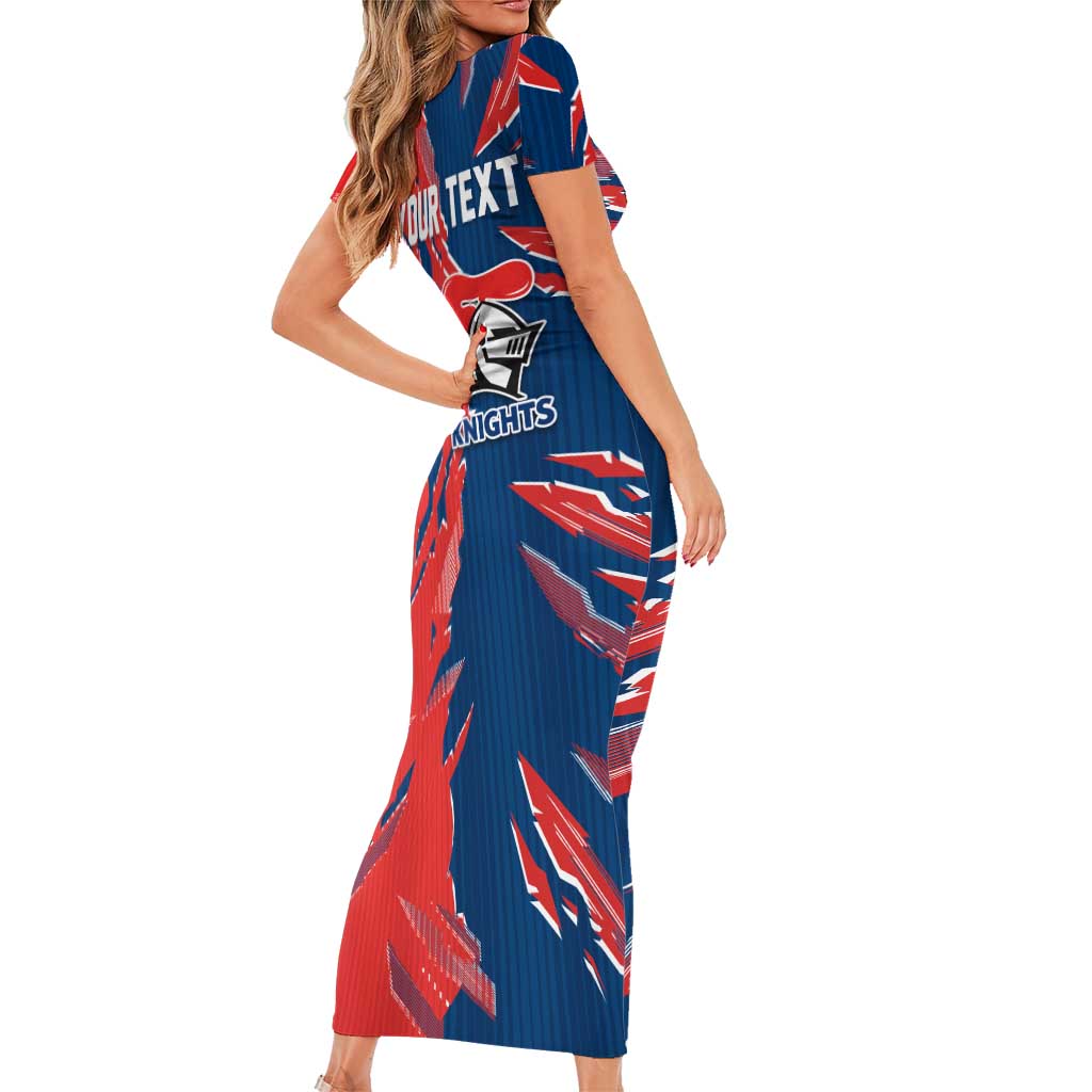 Personalized Newcastle Knights Short Sleeve Bodycon Dress Dynamic Lightning Mascot Rugby Australia