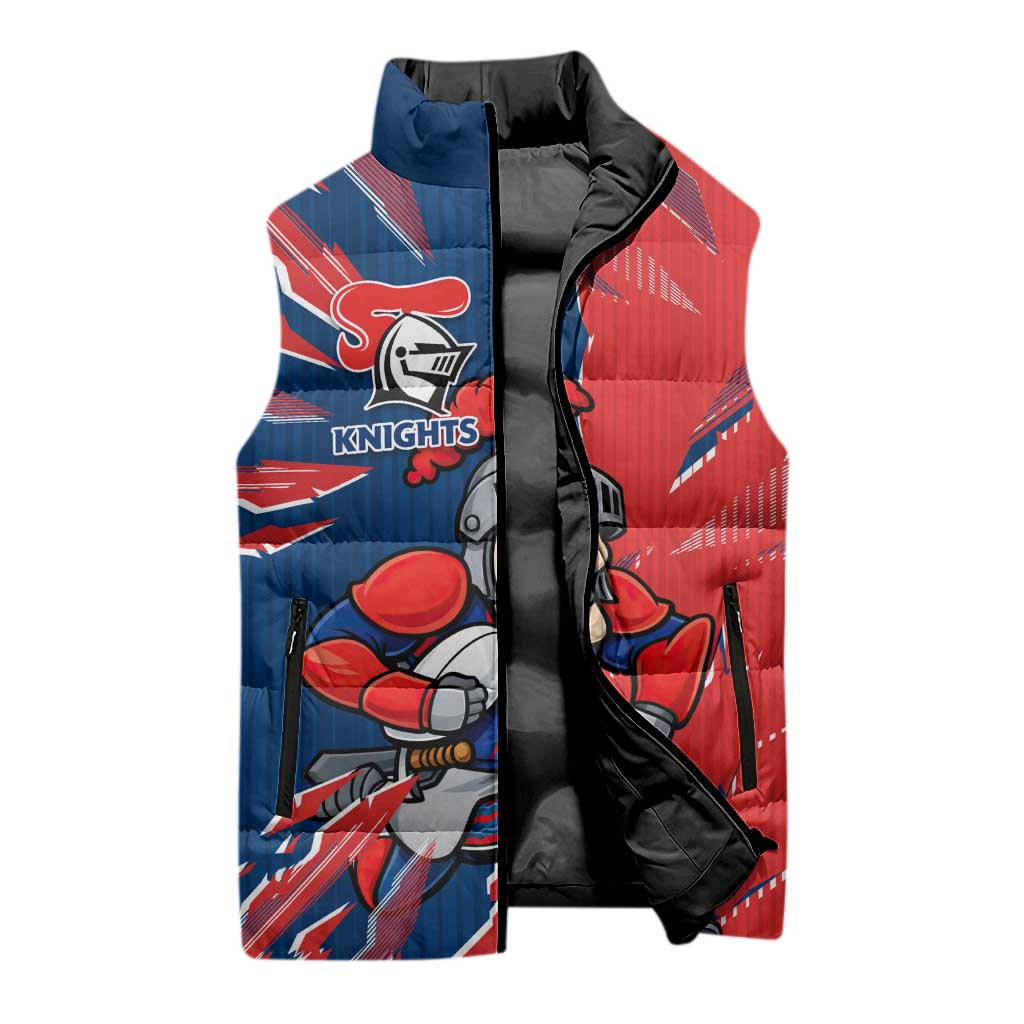 Personalized Newcastle Knights Sleeveless Puffer Jacket Dynamic Lightning Mascot Rugby Australia