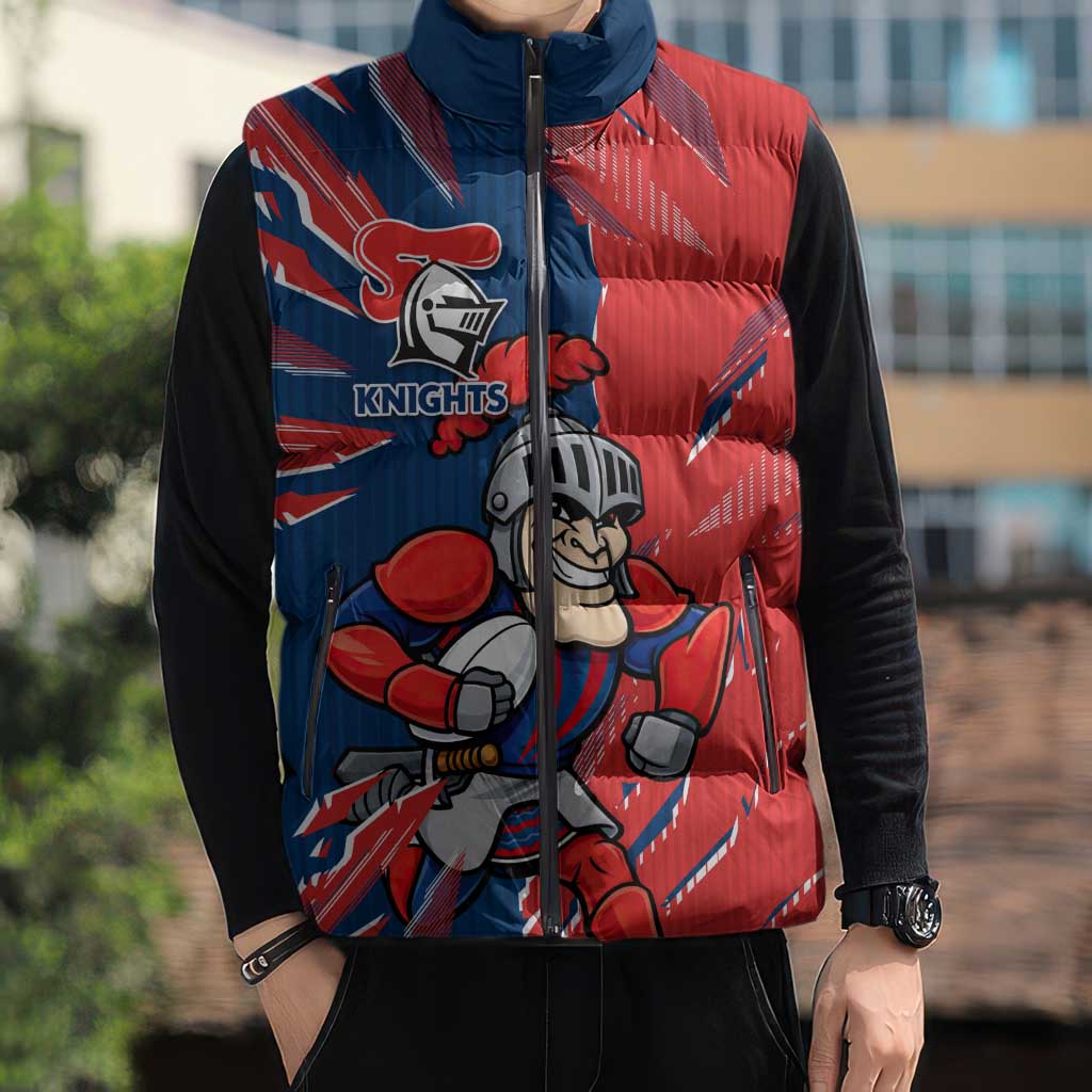 Personalized Newcastle Knights Sleeveless Puffer Jacket Dynamic Lightning Mascot Rugby Australia