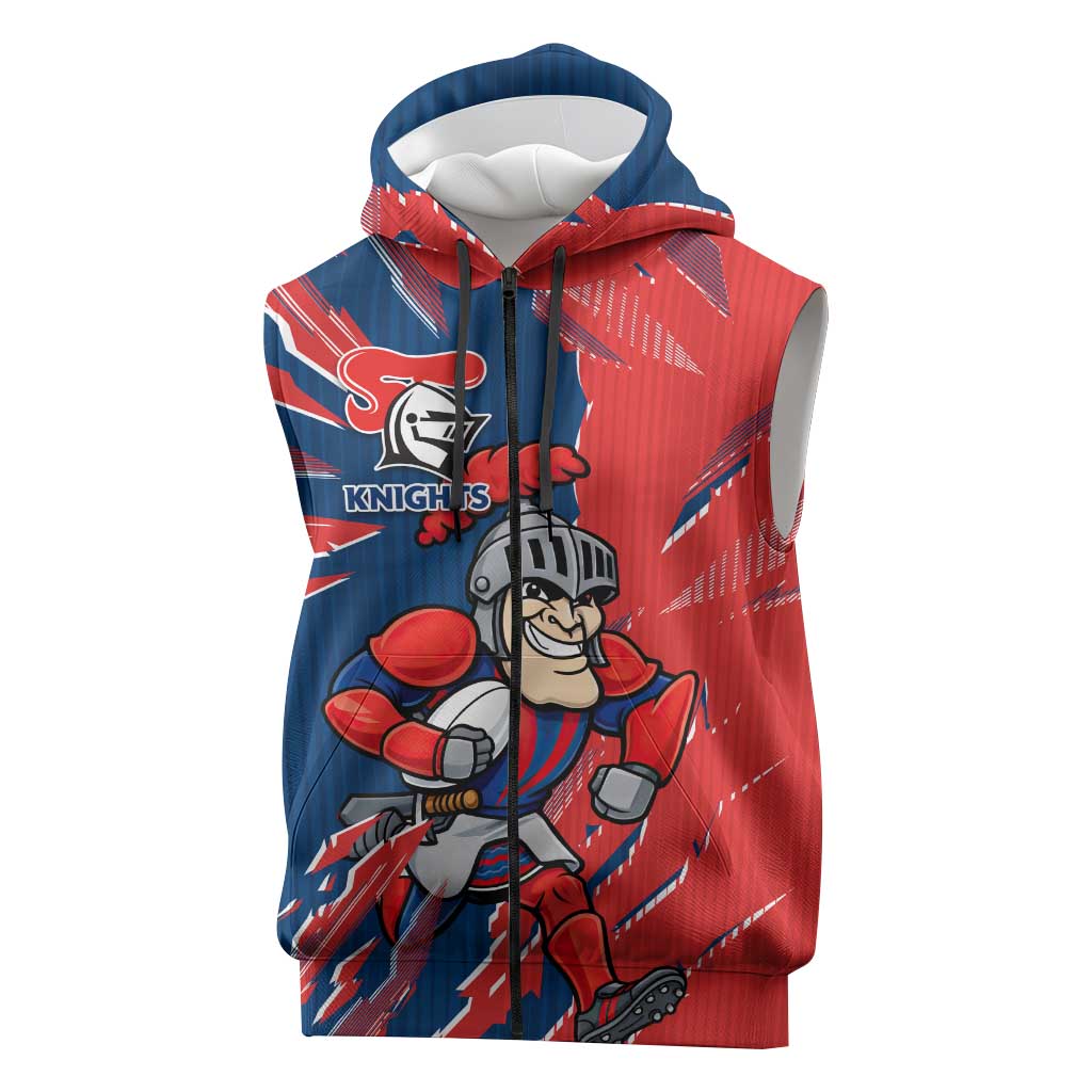 Personalized Newcastle Knights Sleeveless Zip Hoodie Dynamic Lightning Mascot Rugby Australia