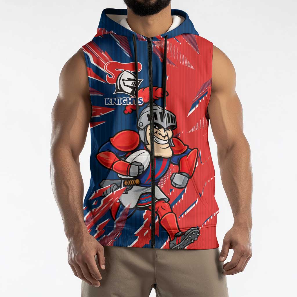 Personalized Newcastle Knights Sleeveless Zip Hoodie Dynamic Lightning Mascot Rugby Australia