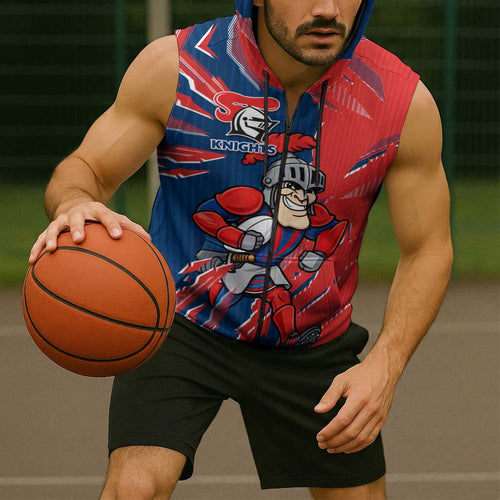 Personalized Newcastle Knights Sleeveless Zip Hoodie Dynamic Lightning Mascot Rugby Australia