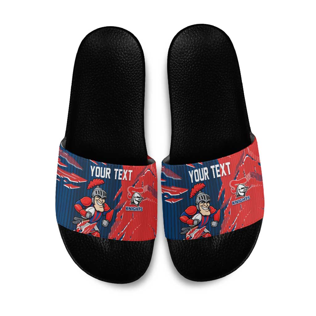 Personalized Newcastle Knights Slide Sandals Dynamic Lightning Mascot Rugby Australia