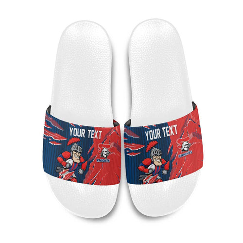 Personalized Newcastle Knights Slide Sandals Dynamic Lightning Mascot Rugby Australia