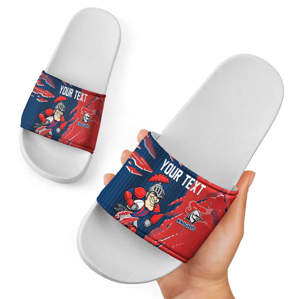 Personalized Newcastle Knights Slide Sandals Dynamic Lightning Mascot Rugby Australia