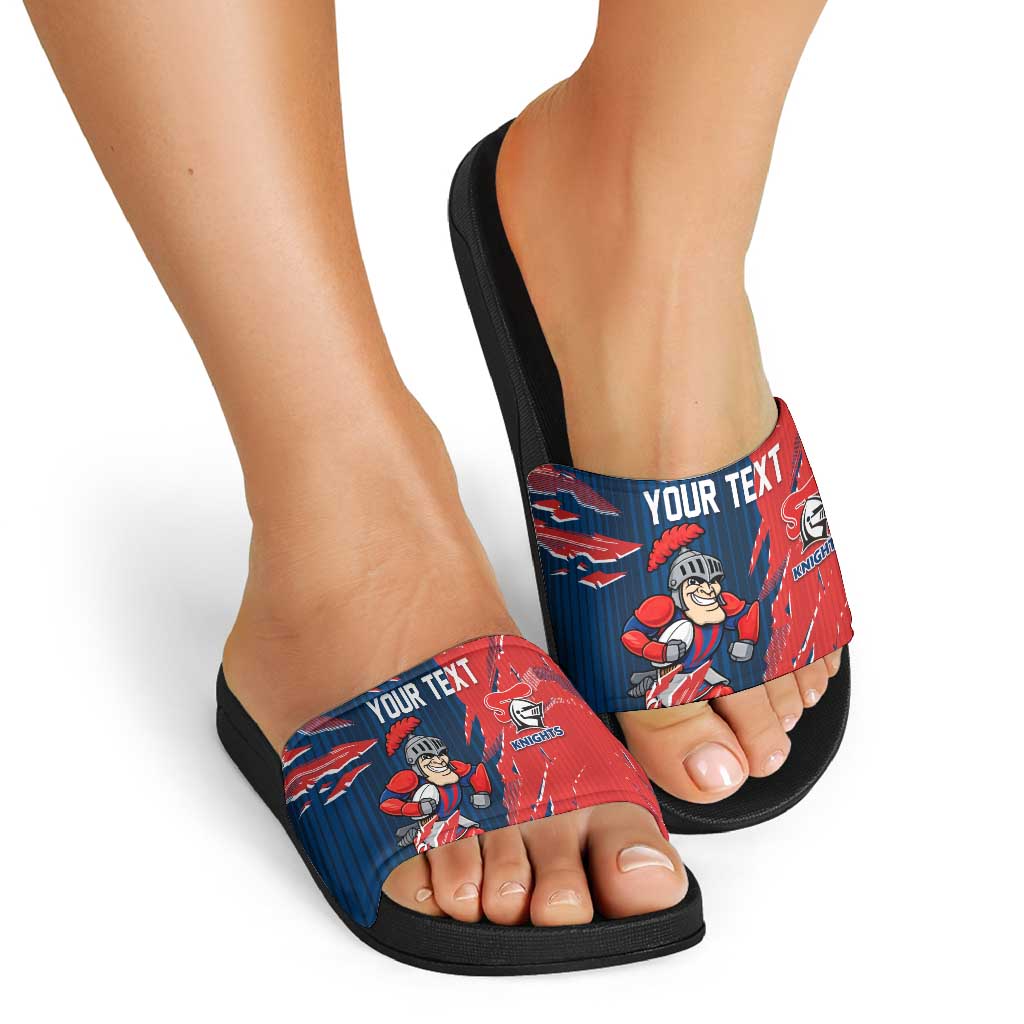 Personalized Newcastle Knights Slide Sandals Dynamic Lightning Mascot Rugby Australia