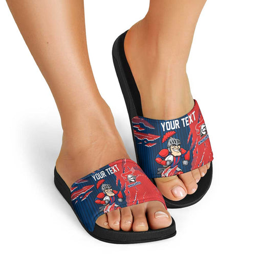 Personalized Newcastle Knights Slide Sandals Dynamic Lightning Mascot Rugby Australia
