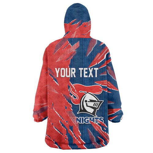 Personalized Newcastle Knights Wearable Blanket Hoodie Dynamic Lightning Mascot Rugby Australia