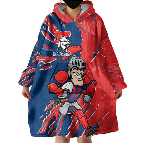 Personalized Newcastle Knights Wearable Blanket Hoodie Dynamic Lightning Mascot Rugby Australia