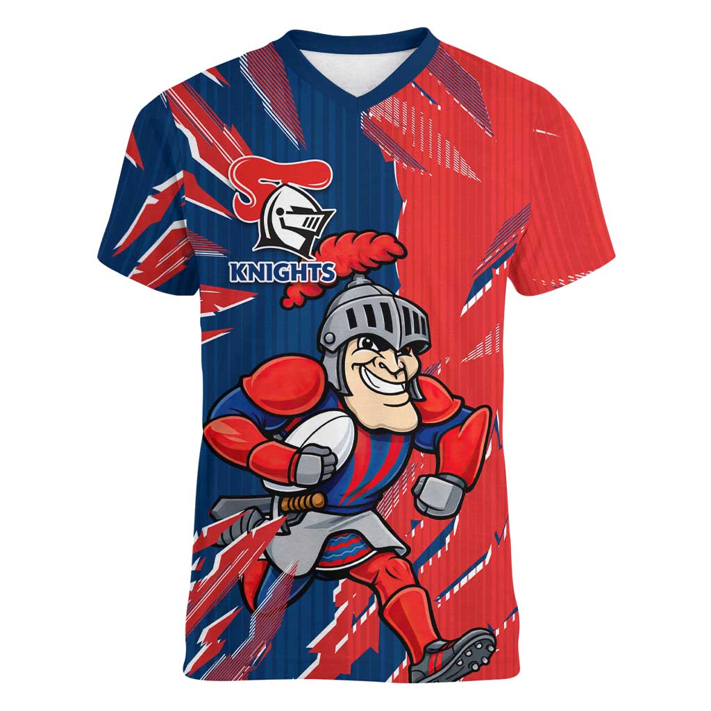 Personalized Newcastle Knights Women V-Neck T-Shirt Dynamic Lightning Mascot Rugby Australia