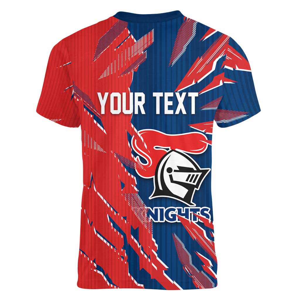 Personalized Newcastle Knights Women V-Neck T-Shirt Dynamic Lightning Mascot Rugby Australia