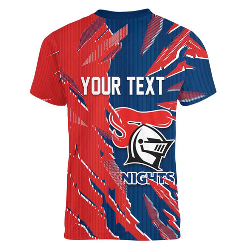 Personalized Newcastle Knights Women V-Neck T-Shirt Dynamic Lightning Mascot Rugby Australia