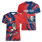 Personalized Newcastle Knights Women V-Neck T-Shirt Dynamic Lightning Mascot Rugby Australia