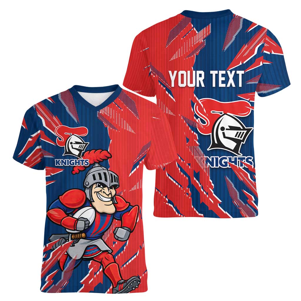 Personalized Newcastle Knights Women V-Neck T-Shirt Dynamic Lightning Mascot Rugby Australia