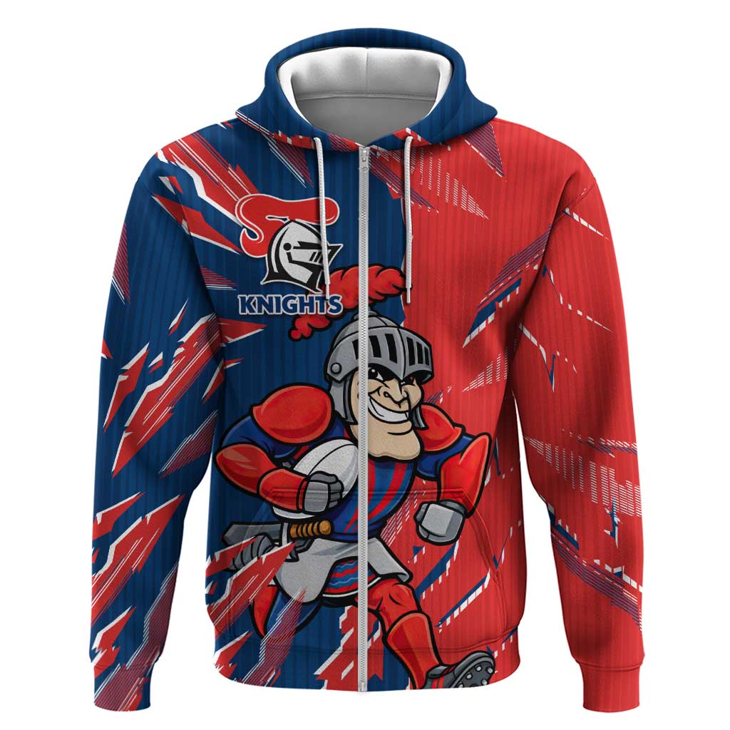 Personalized Newcastle Knights Zip Hoodie Dynamic Lightning Mascot Rugby Australia