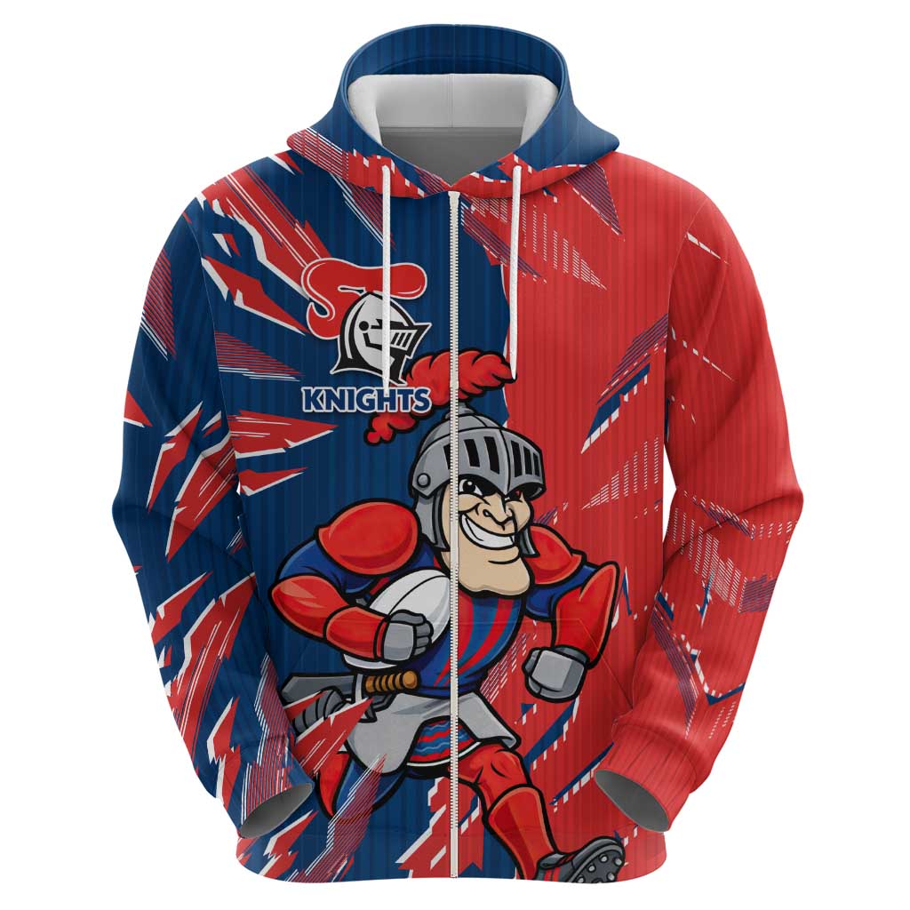 Personalized Newcastle Knights Zip Hoodie Dynamic Lightning Mascot Rugby Australia