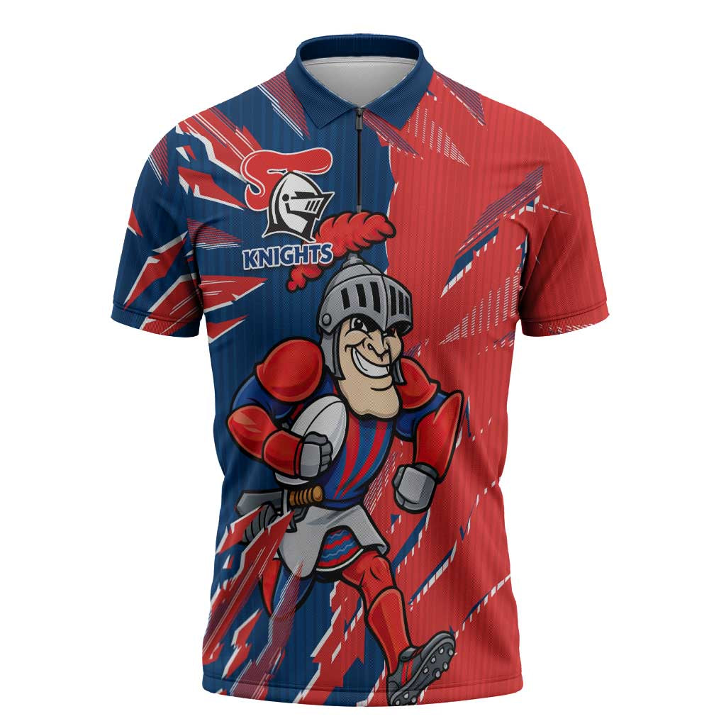 Personalized Newcastle Knights Zipper Polo Shirt Dynamic Lightning Mascot Rugby Australia