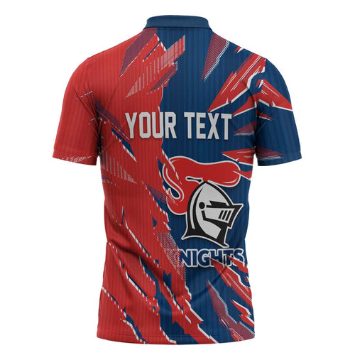 Personalized Newcastle Knights Zipper Polo Shirt Dynamic Lightning Mascot Rugby Australia
