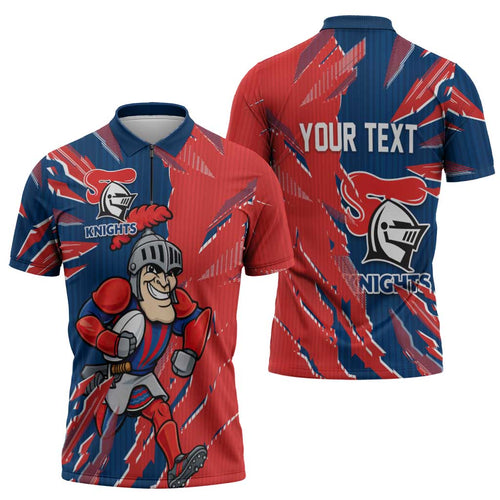 Personalized Newcastle Knights Zipper Polo Shirt Dynamic Lightning Mascot Rugby Australia