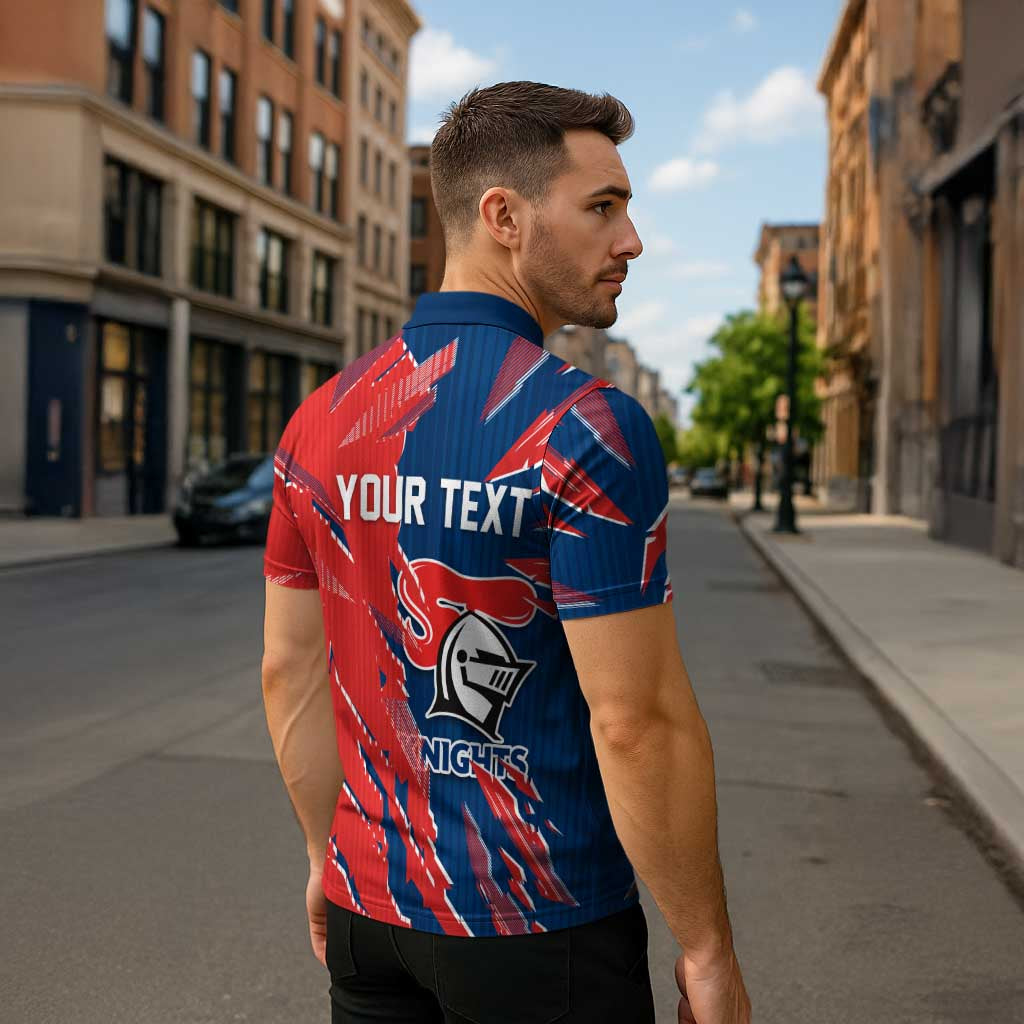 Personalized Newcastle Knights Zipper Polo Shirt Dynamic Lightning Mascot Rugby Australia