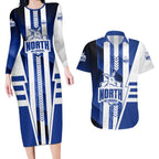 Personalized North Melbourne Kangaroos Couples Matching Long Sleeve Bodycon Dress and Hawaiian Shirt Modern Geometric Sports Graphic Style