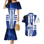Personalized North Melbourne Kangaroos Couples Matching Mermaid Dress and Hawaiian Shirt Modern Geometric Sports Graphic Style