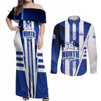 Personalized North Melbourne Kangaroos Couples Matching Off Shoulder Maxi Dress and Long Sleeve Button Shirt Modern Geometric Sports Graphic Style